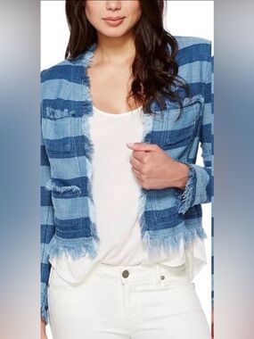 AG Adriano Goldschmied Capucine Fringe Jacket L (Fits Small) | Stripe Open